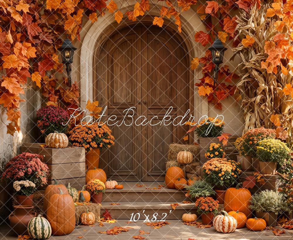 Kate Fall Pumpkin Porch Arch Maple Leaves Backdrop Designed by Emetselch