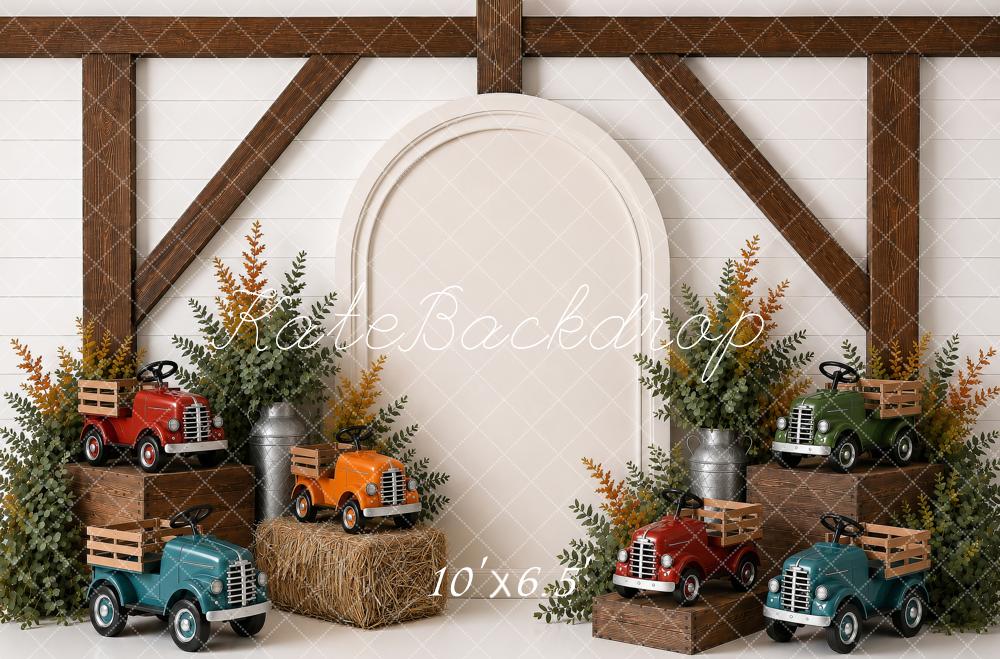 Kate Fall Vintage Truck Harvest Farmhouse Hay Bales Printed Backdrop Designed by Shutter Swan Studios