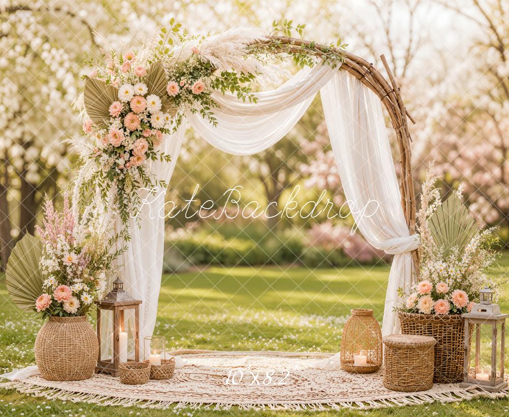 Kate Spring Boho Floral Arch Sheer Drapes Garden Printed Backdrop Designed by Emetselch