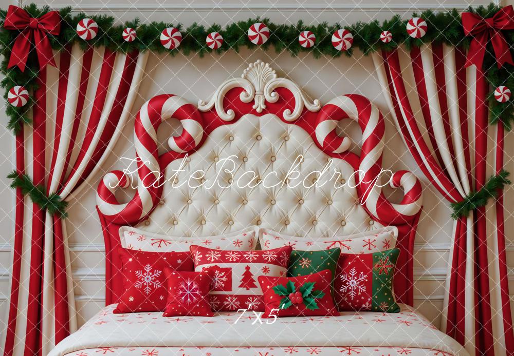 Kate Christmas Candy Cane Headboard Red Striped Curtains Backdrop Designed by Mini MakeBelieve