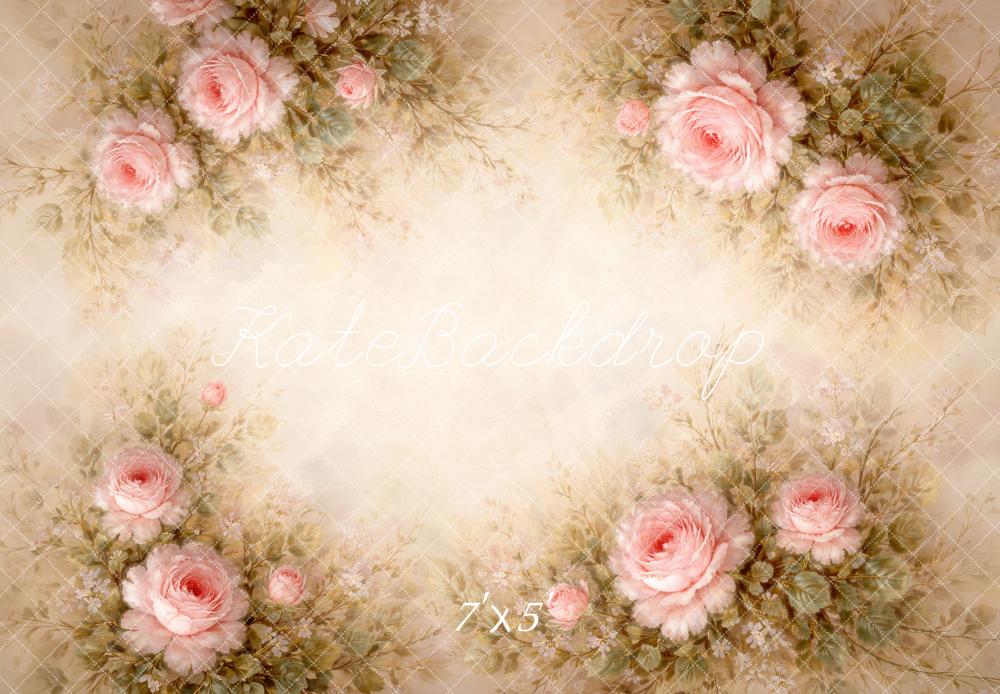 Kate Newborn Pink Rose Flower Vintage Bouquet Printed Backdrop Designed by Megan Leigh