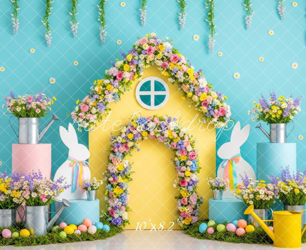 Kate Easter Bunny Pastel Flower Arch House Printed Backdrop Designed by Patty Roberts