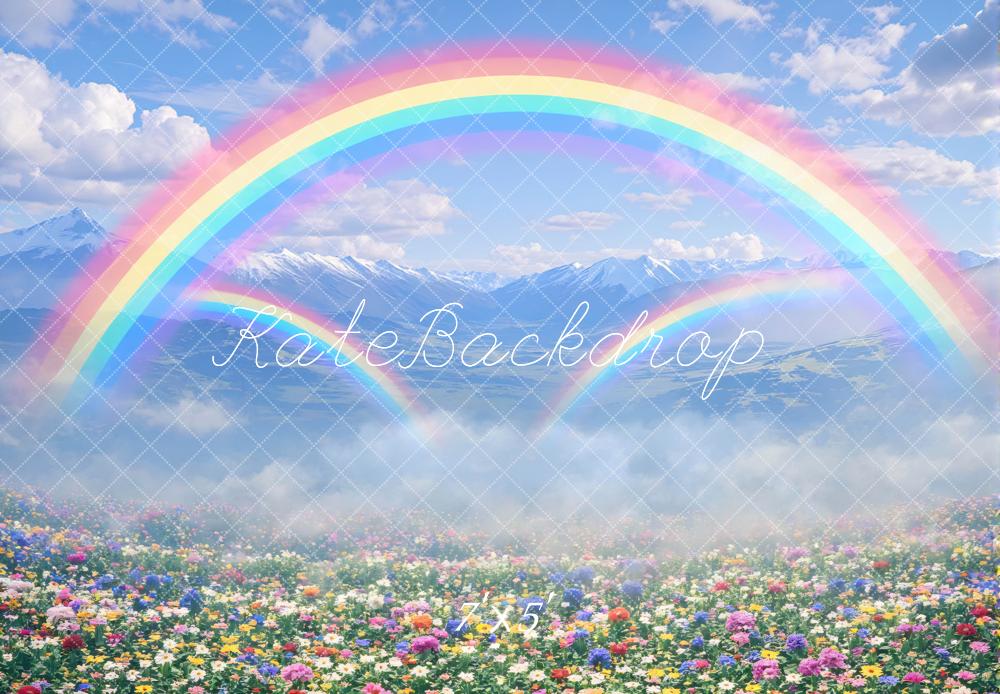 Kate Rainbow Mountain Meadow Flowers Printed Backdrop Designed by Mini MakeBelieve