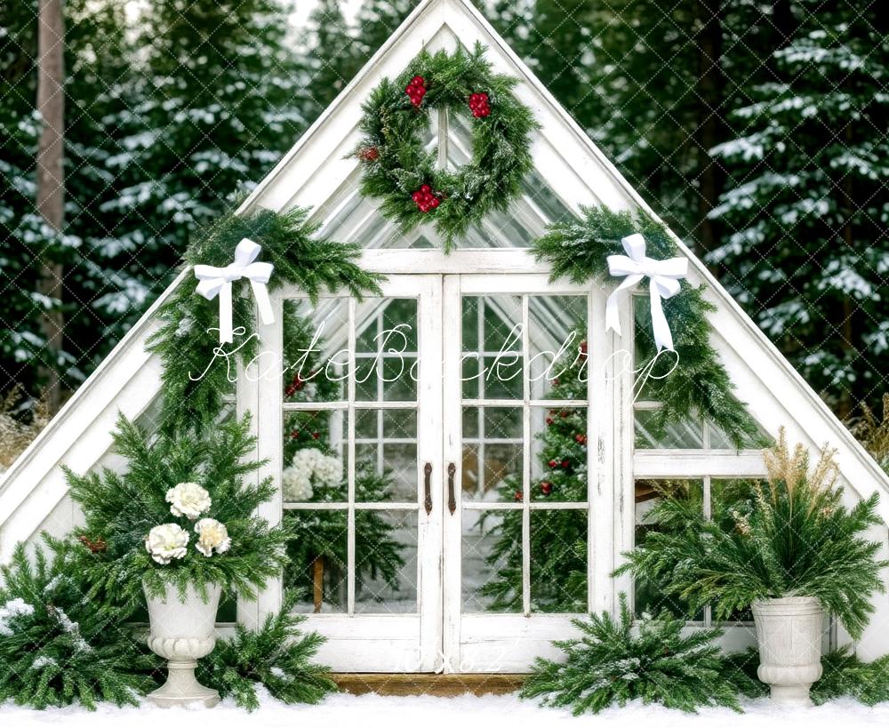 Corona de Navidad Blanca Verde de Invernadero Fondo de Bosque Designed by Mini MakeBelieve