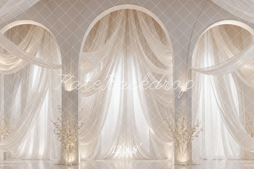 Kate Wedding White Arch Sheer Curtains Floral Printed Backdrop Designed by Mini MakeBelieve