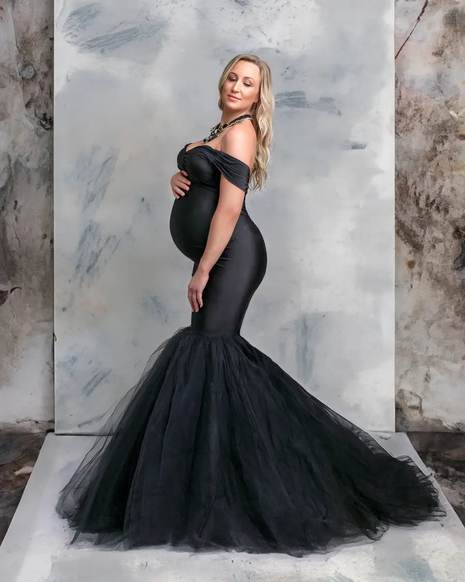 Kate Blue Satin Maternity Photoshoot Dress