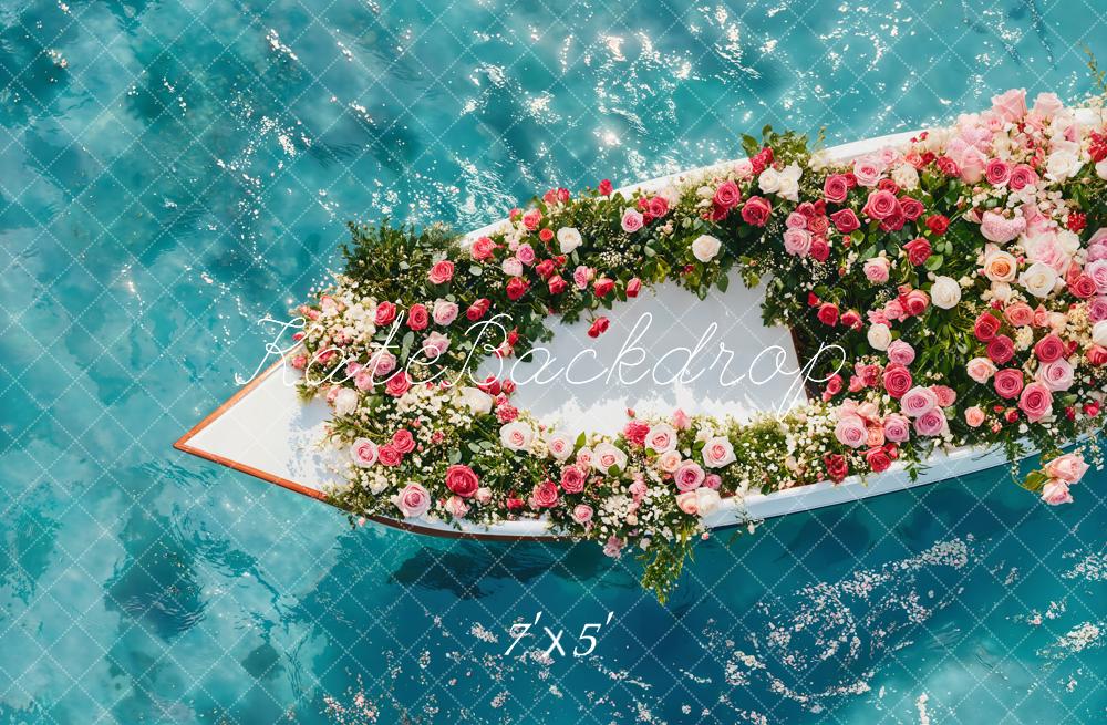 Sfondo per pavimento con barca floreale in mare progettato da Emetselch