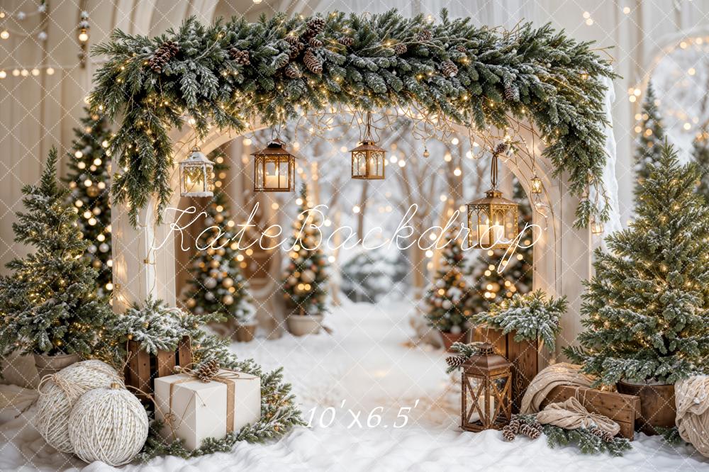 Kate Christmas Arch Garland Snow Trees Backdrop Designed by Emetselch