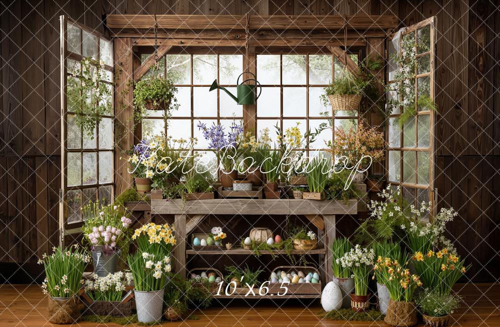 Kate Easter Bunny Floral Eggs Rustic Greenhouse Backdrop Designed by Emetselch