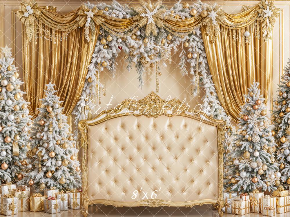 Kate Christmas Trees Headboard Gold Curtains Backdrop Designed by Emetselch