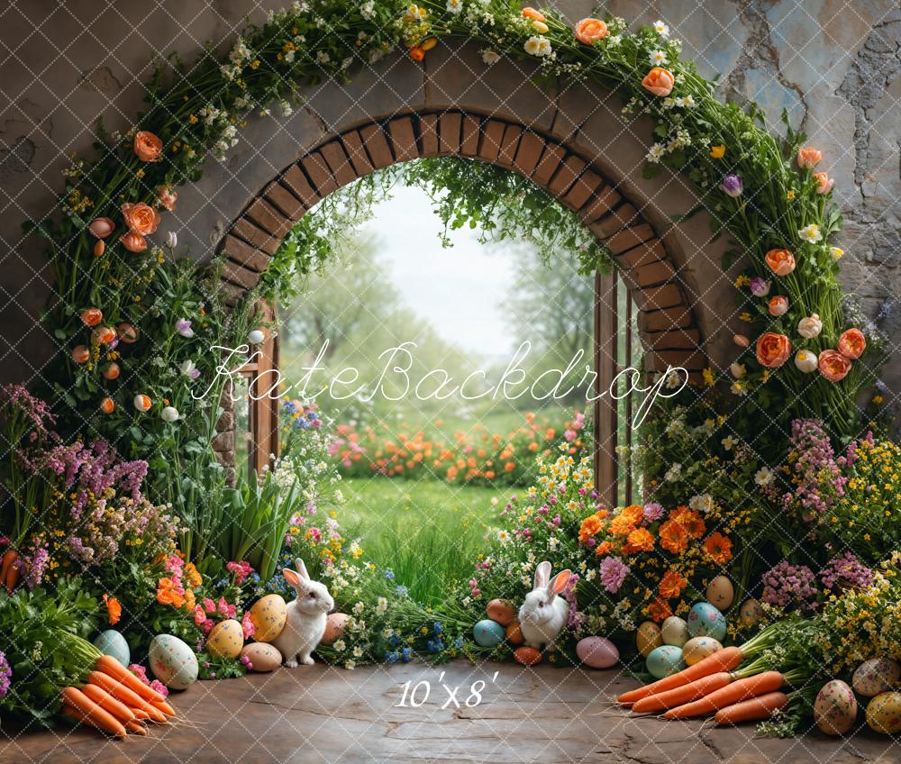 Kate Easter Bunny Flower Arch Carrot Garden Printed Backdrop Designed by Emetselch