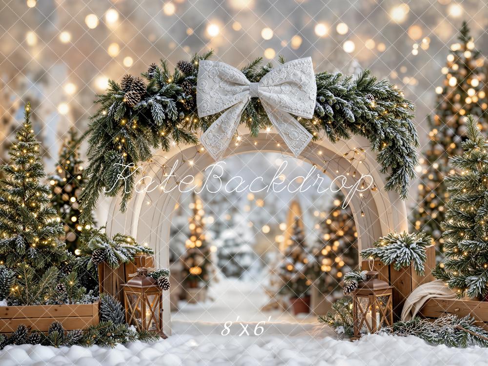 Fondo de Arco de Lazo de Navidad Árboles de Pino Nevados Faroles diseñado por Emetselch