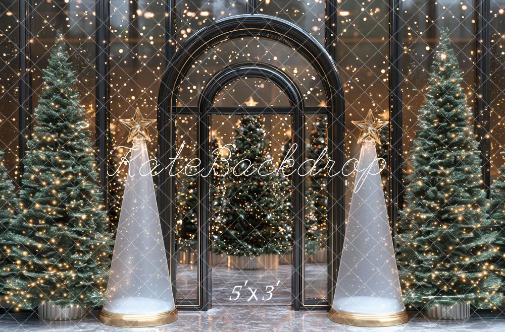 Kate Christmas Trees Arch String Lights Backdrop Designed by Mini MakeBelieve