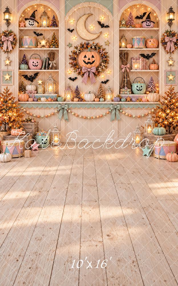 Kate Sweep Halloween Pumpkin Moon Bat Pastel Cabinet Printed Backdrop Designed by Vertigo Productions