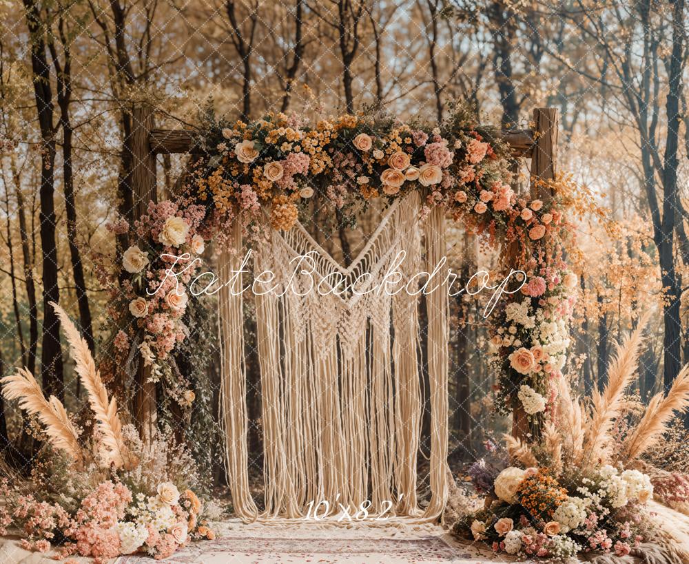 Boho Macrame Flower Arch Forest Foto Achtergrond Designed by Emetselch