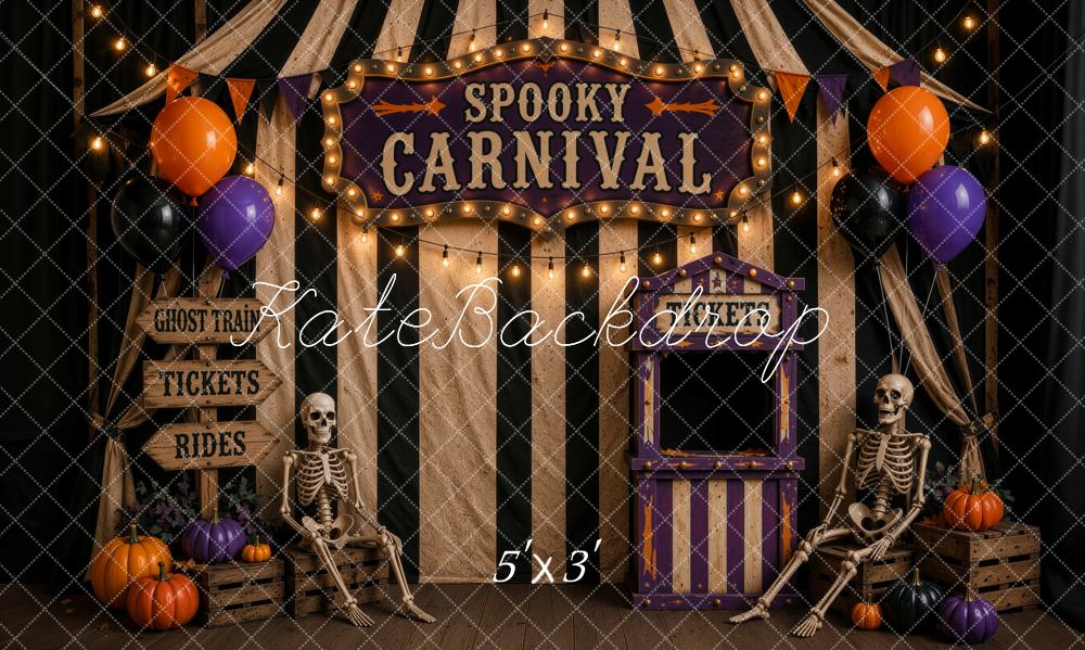 Kate Halloween Spooky Carnival Skeletons Ticket Booth Printed Backdrop Designed by Ashley Ward