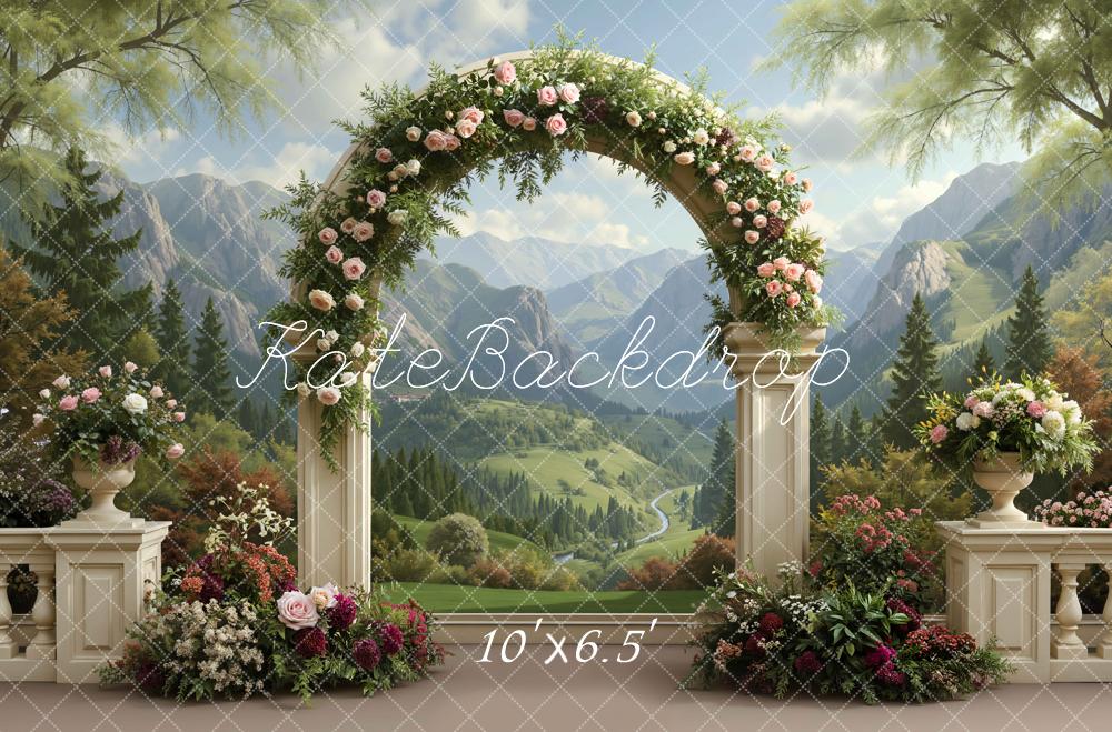 Kate Spring Flower Arch Mountain Scenery Backdrop Designed by Mini MakeBelieve