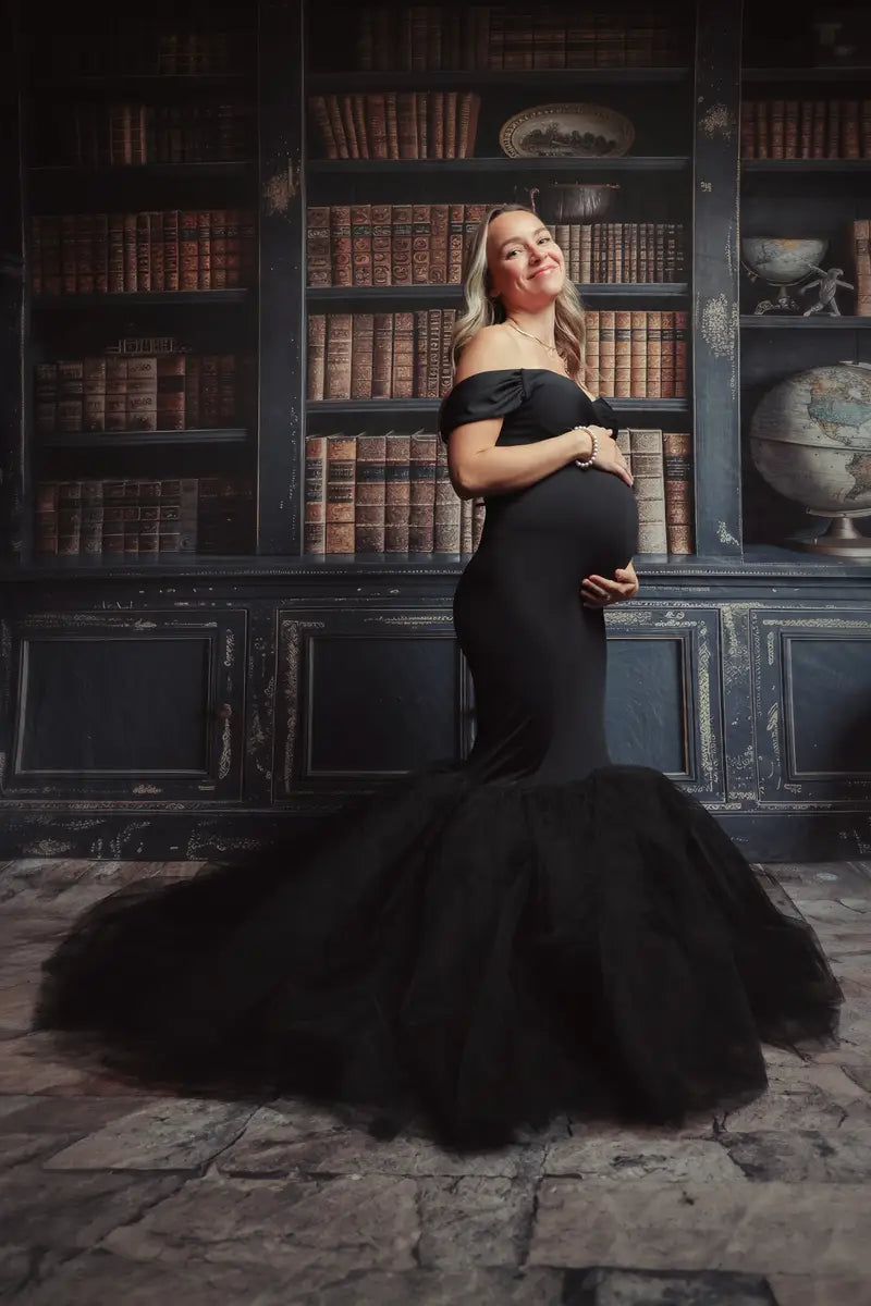 Kate Blue Satin Custom Maternity Photoshoot Gowns