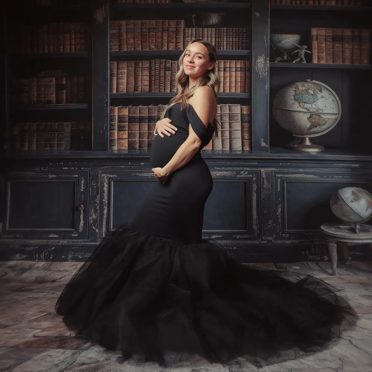 Kate Blue Satin Custom Maternity Photoshoot Gowns