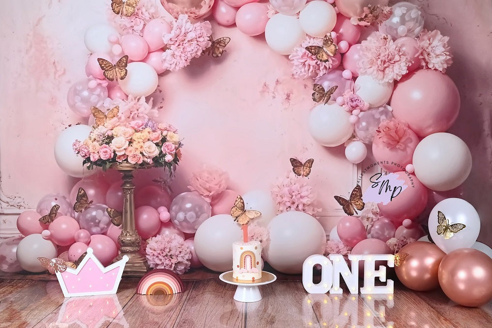 Fondo de globo mariposa de flor rosa diseñado por Emetselch