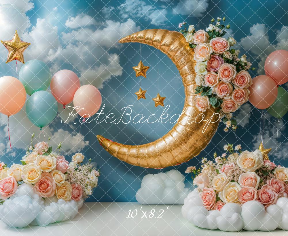 Kate Moon Stars Balloons Floral Sky Backdrop Designed by Emetselch
