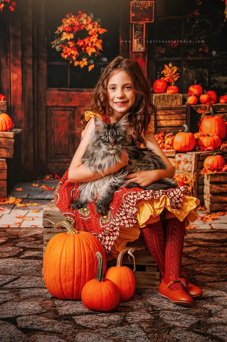 Tienda de Calabazas de Otoño Fondo de Hojas de Arce Diseñado por Emetselch