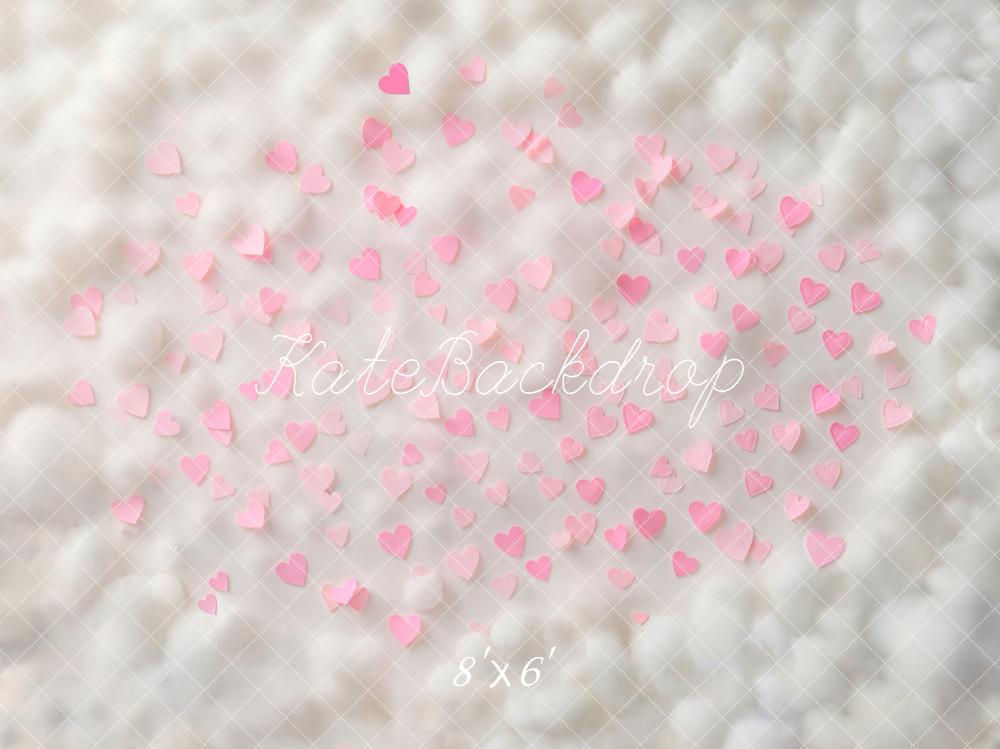 Kate Pink Hearts on White Cloud Texture Floor Backdrop Designed by Emetselch