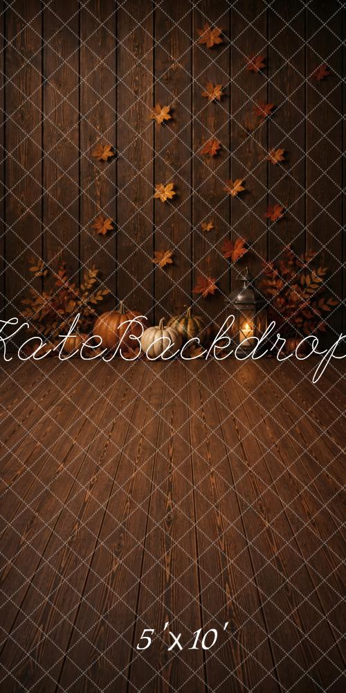 Kate Sweep Fall Pumpkins Lantern Wood Plank Printed Backdrop Designed by Vertigo Productions