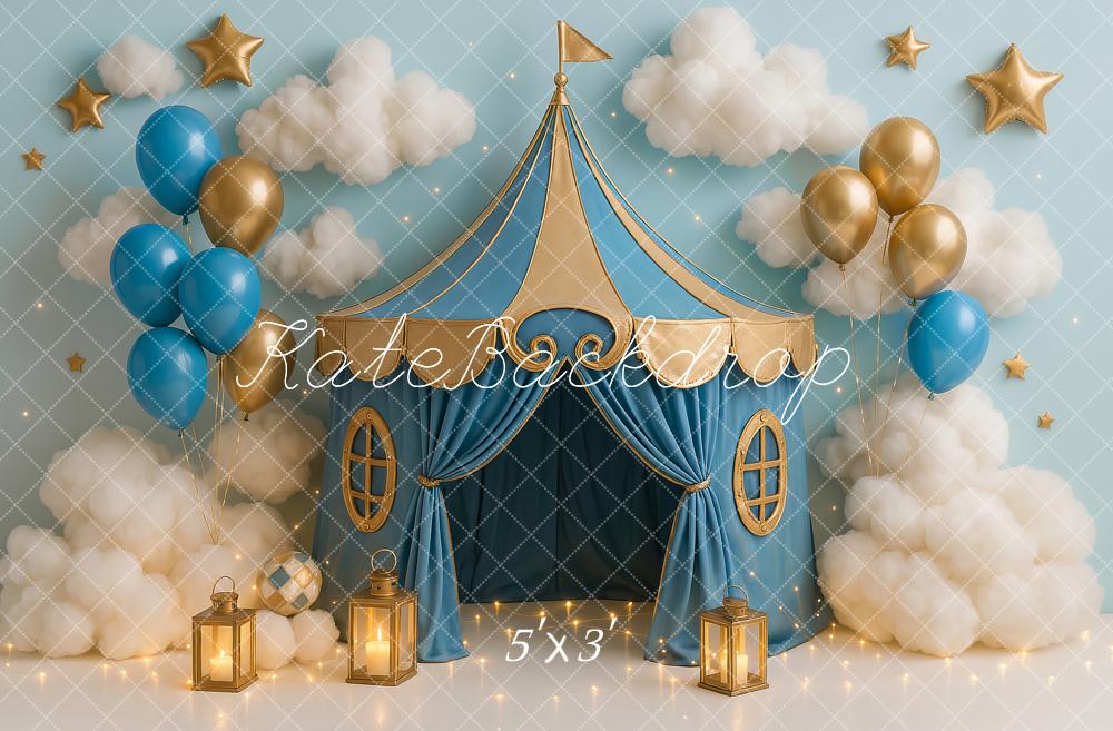 Kate Cake Smash Blue Circus Tent Balloon Backdrop Designed by Ashley Paul