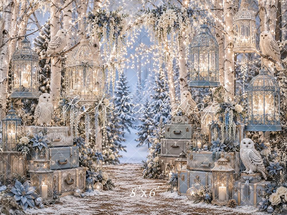 Kate Winter Wonderland Birch Forest Owl Lanterns Printed Backdrop Designed by Ashley Paul