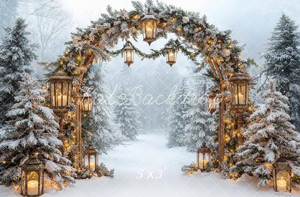 Kate Christmas Winter Pine Arch Lantern Snowy Forest Backdrop Designed by Emetselch