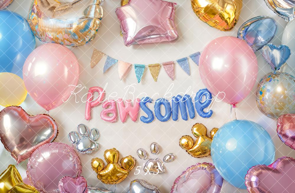 Sfondo con palloncini per compleanno di animali domestici Pawsome progettato da Emetselch