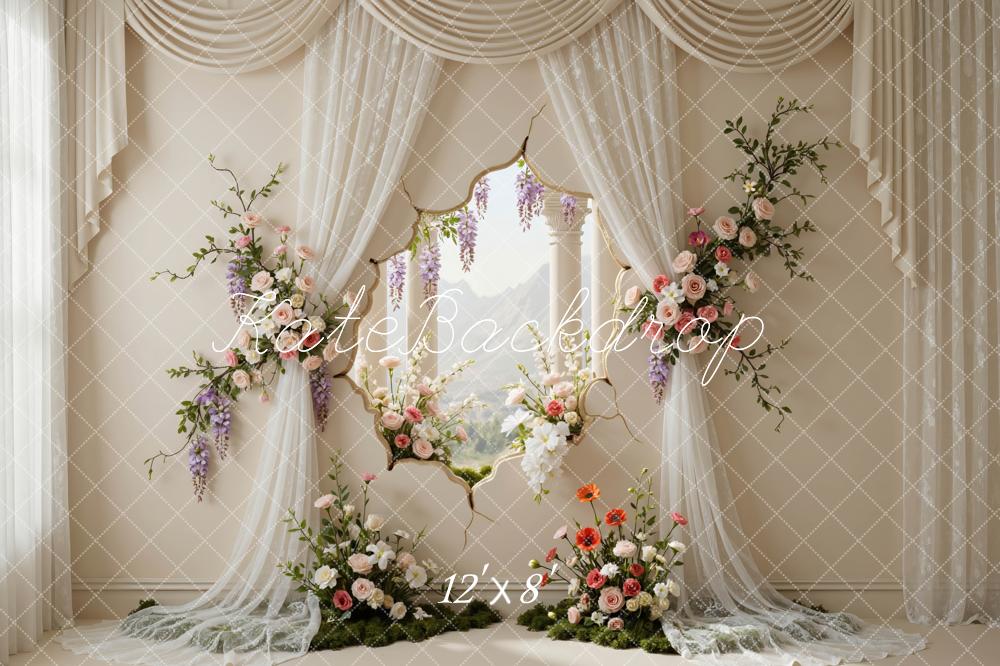 Kate Boho Flower Arch Elegant Drapes Window Backdrop Designed by Mini MakeBelieve