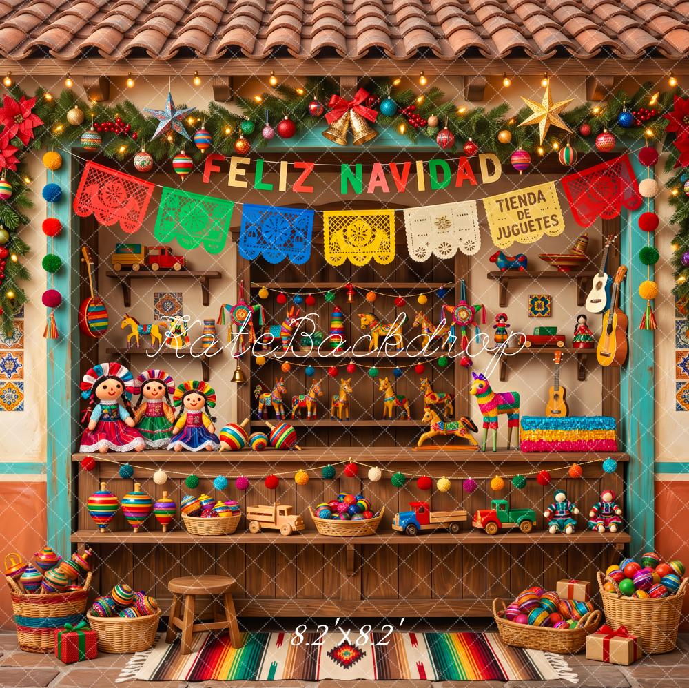 Kate Christmas Mexican Toy Market Papel Picado Printed Backdrop Designed by Patty Roberts