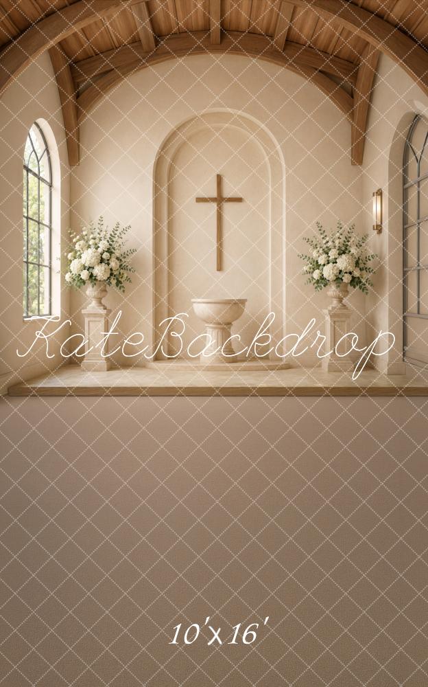 Kate Sweep Neutral Christian Church Cross Arch Baptismal Christening Printed Backdrop Designed by Ashley Ward