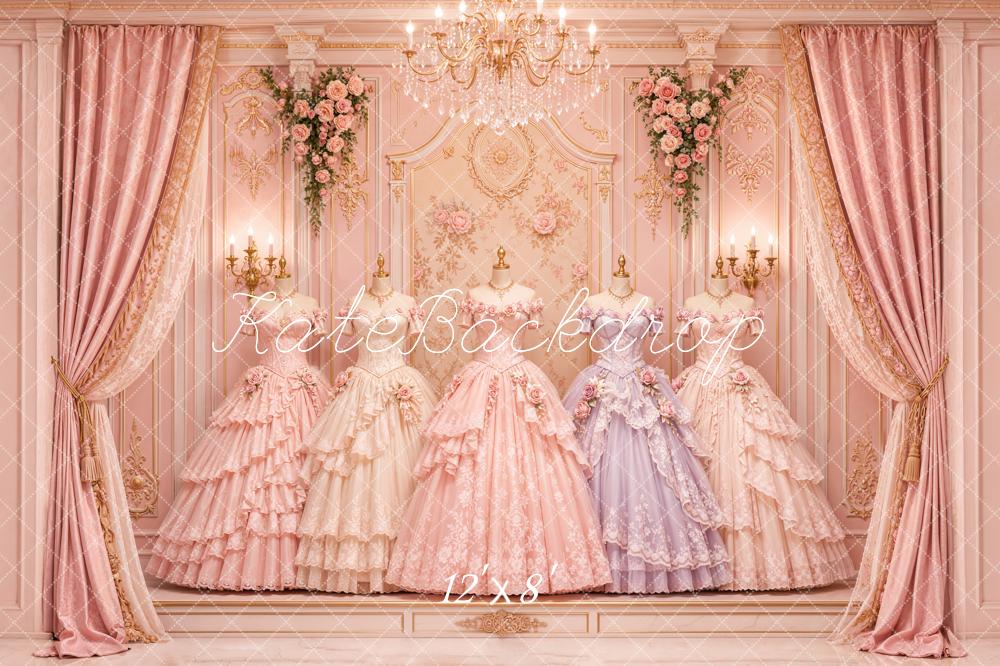 Kate Rococo Victorian Gowns Floral Curtains Chandelier Printed Backdrop Designed by Emetselch