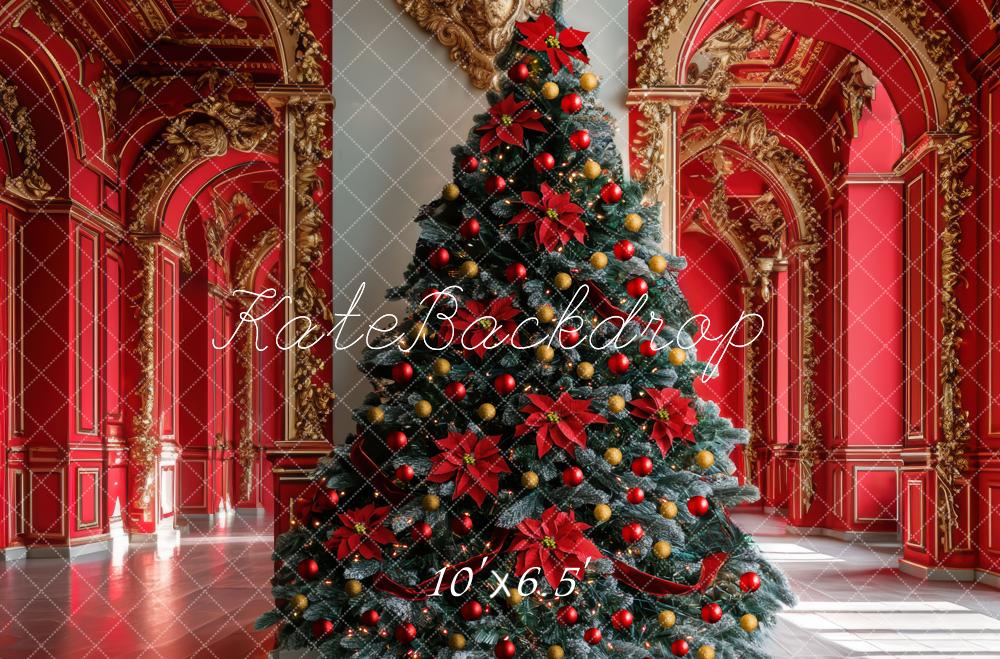Árbol de Navidad Rojo Palacio Arco Hermoso Fondo Diseñado por Mini MakeBelieve