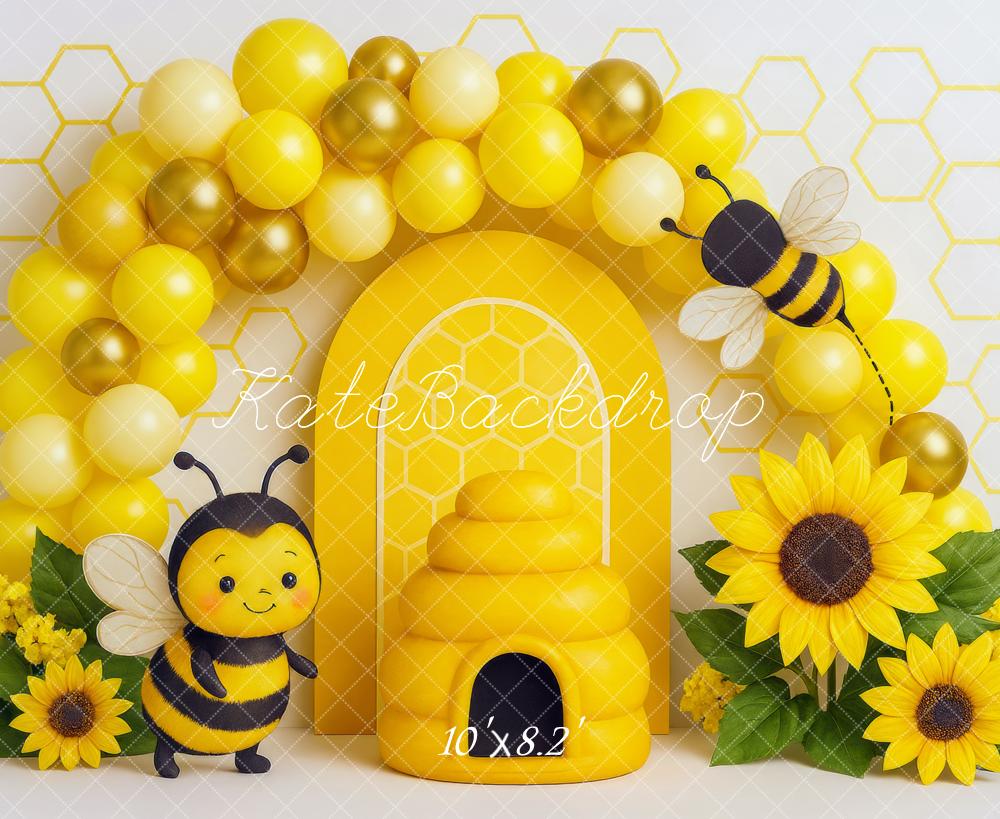 Kate Cake Smash Bumblebee Sunflower Balloon Backdrop Designed by Mini MakeBelieve