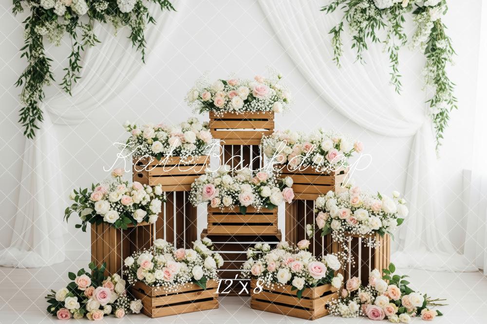 Kate Spring Flower Arch Wooden Crates Pink White Roses Backdrop Designed by Patty Roberts