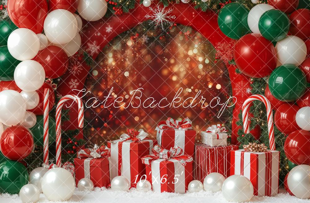 Kate Christmas Balloon Arch Candy Cane Gift Boxes Backdrop Designed by Emetselch