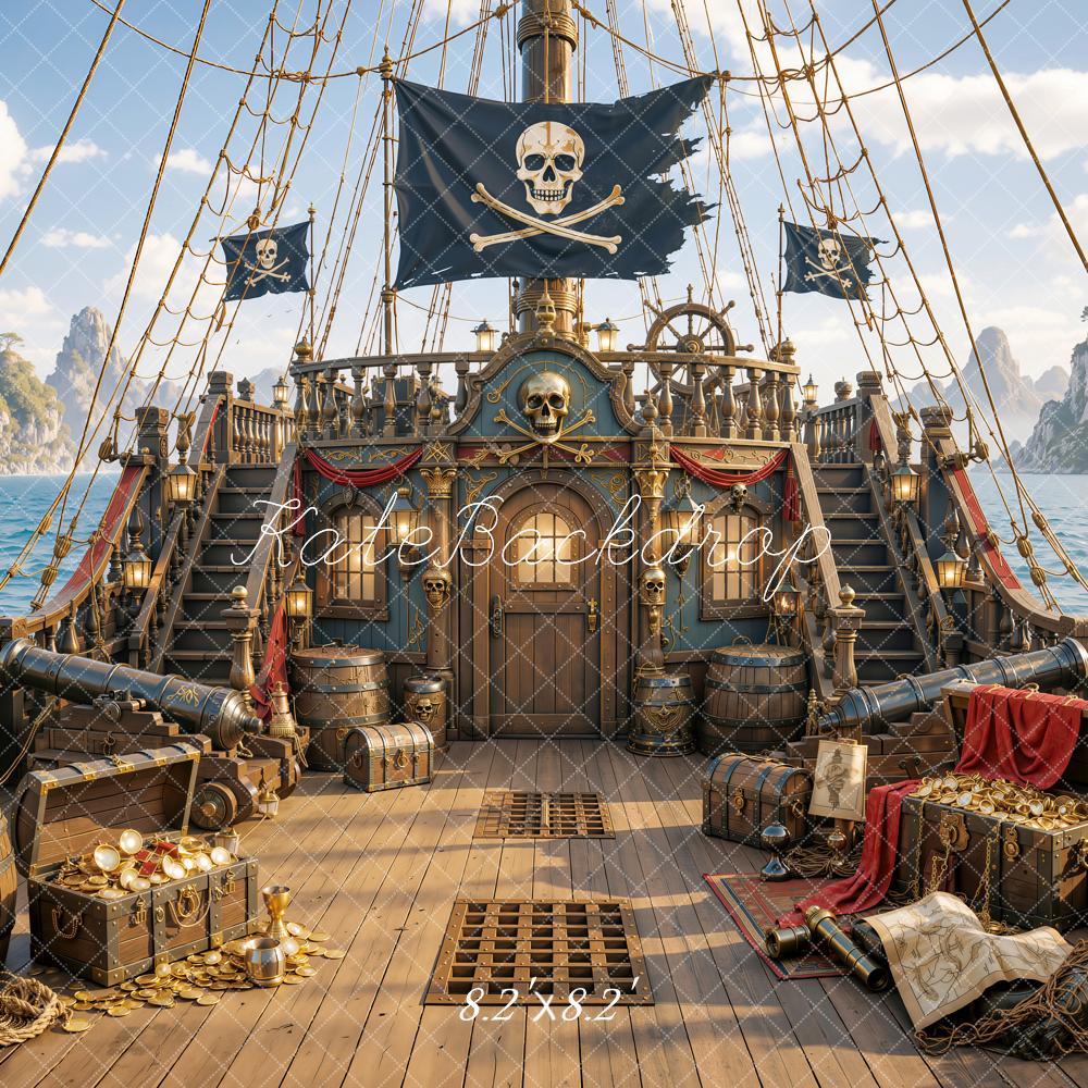 Kate Adventure Pirate Ship Treasure Ocean Deck Printed Backdrop Designed by Emetselch