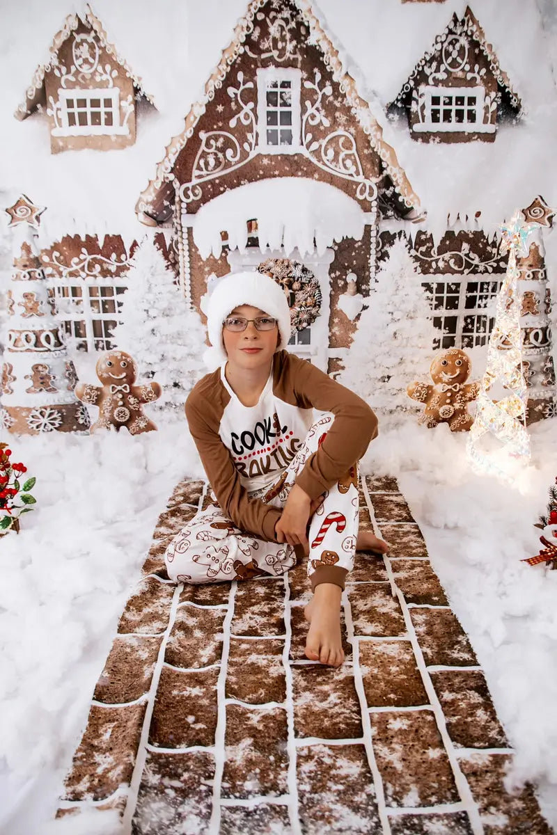 Kate Winter Christmas Gingerbread House Baking Cookies Backdrop Designed by Ashley Paul