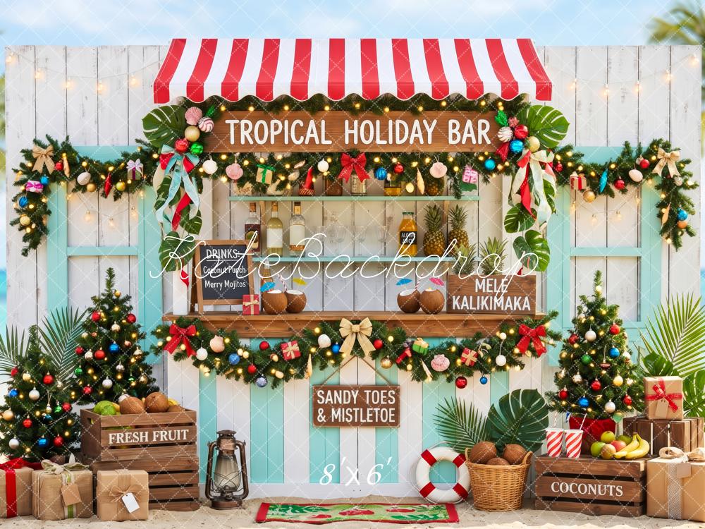 Kate Christmas Beach Tropical Holiday Bar Palm Trees Garland Gifts Printed Backdrop Designed by Patty Roberts