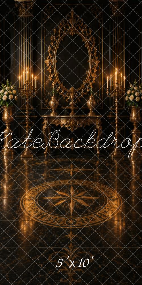 Kate Sweep Baroque Black And Gold Ornate Vanity Mirror Printed Backdrop Designed by Vertigo Productions