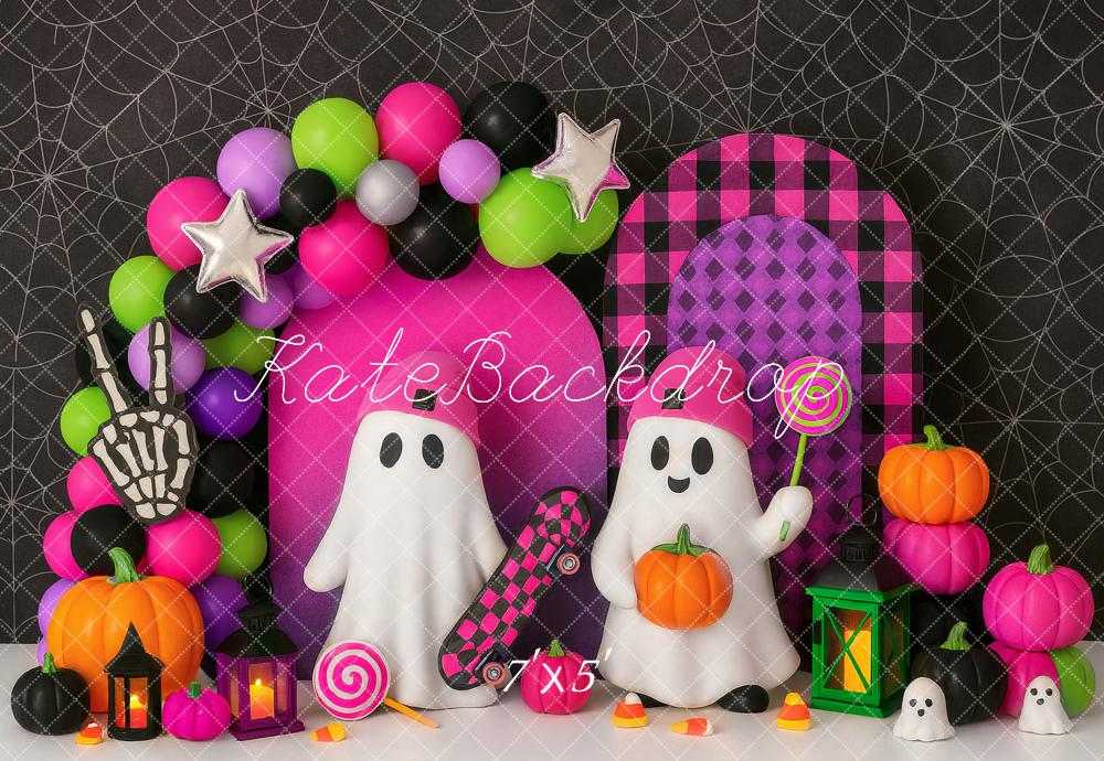 Kate Halloween Ghosts Pumpkins Balloon Arch Backdrop Designed by Ashley Paul