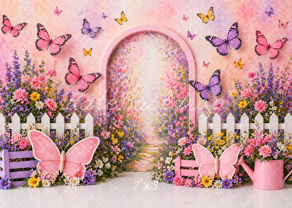 Kate Butterfly Flower Arch Garden Fence Printed Backdrop Designed by Caitlin Lynch