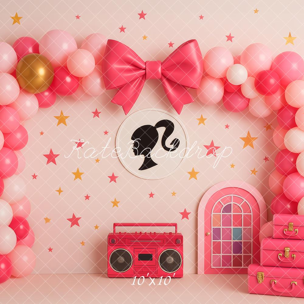 Kate Birthday Pink 80s Style Balloon Arch Backdrop Designed by Patty Roberts