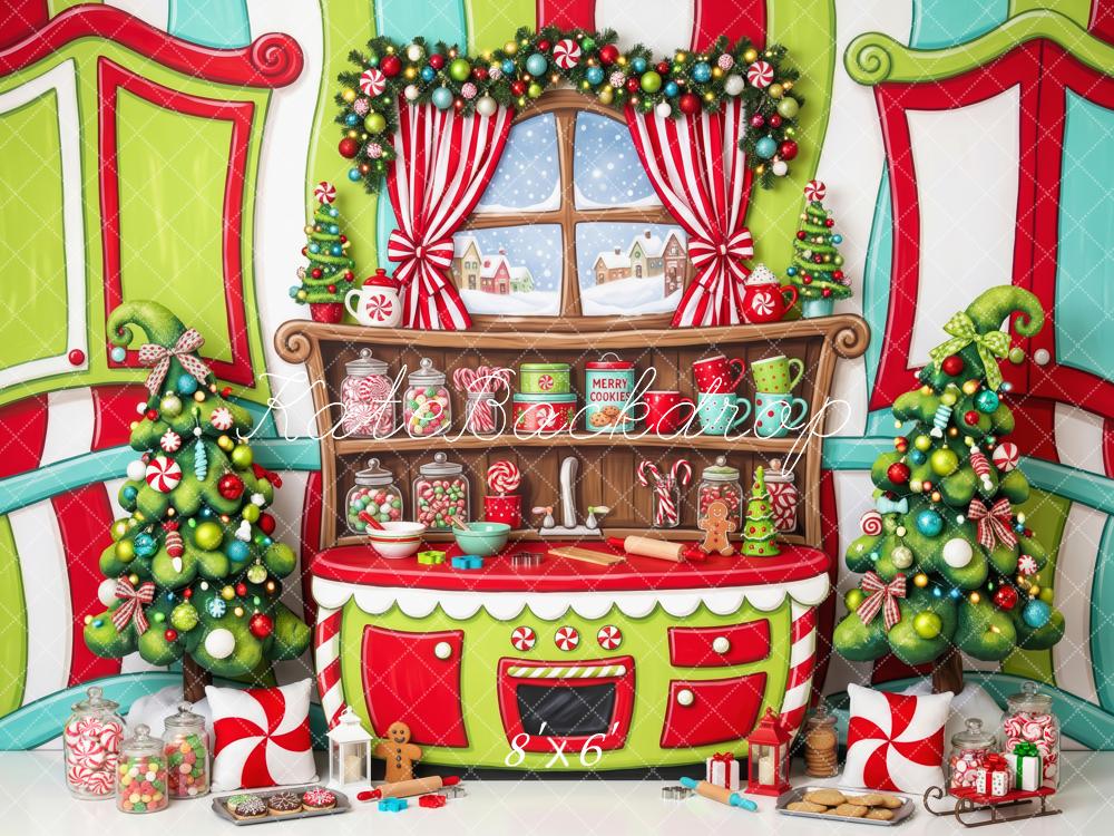 Kate Christmas Whimstical Candy Kitchen Trees Printed Backdrop Designed by Patty Roberts