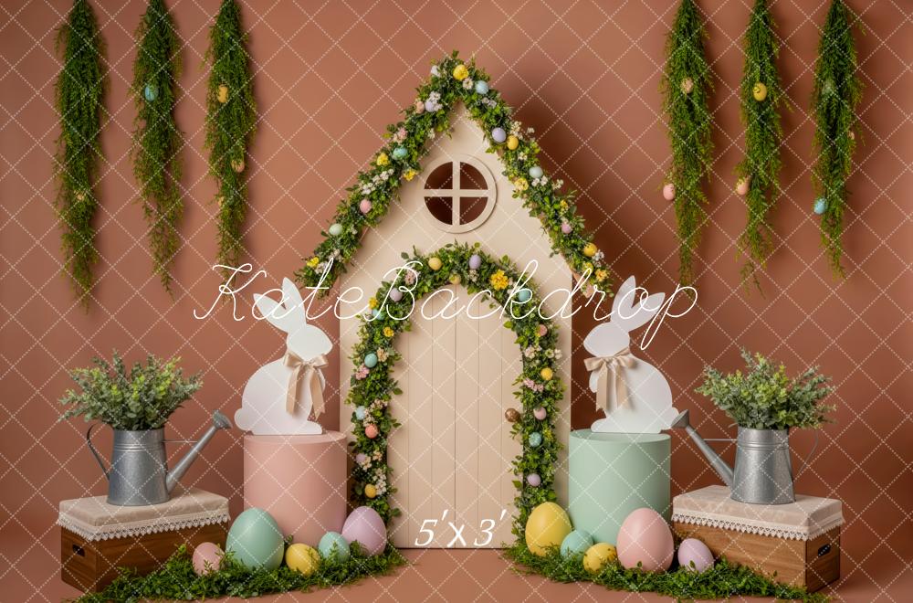 Kate Easter Bunny Floral House Eggs Greenery Printed Backdrop Designed by Patty Roberts