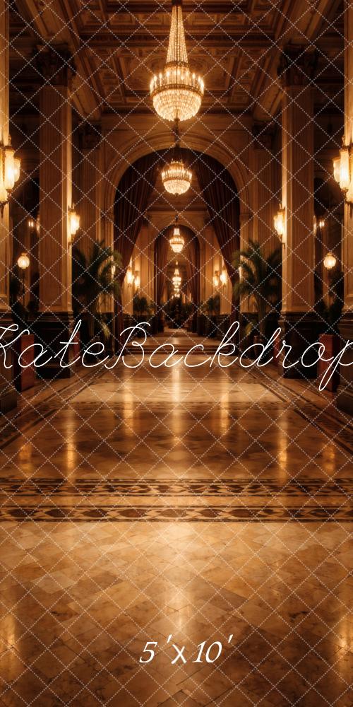 Kate Sweep Grand Hallway Chandeliers Marble Floor Printed Backdrop Designed by Vertigo Productions